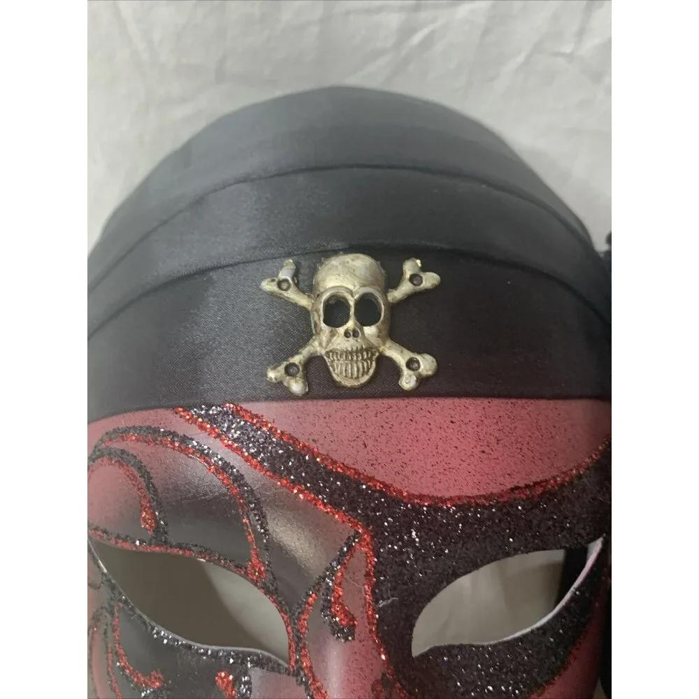 Masquerade Mask Black & Red Pirate Style - Pier 1 Store - Hand made In Venice